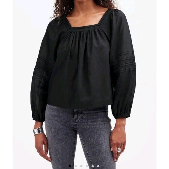 Madewell Black Knit Square Neck Peasant Top Medium - Picture 1 of 8